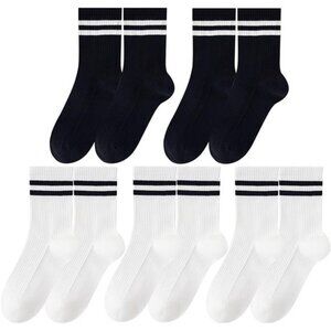 5 Pairs Solid Color Two Stripe Crew Socks Casual Athletic Socks for women Girls
